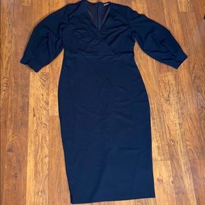 Plunging Self Belt Wrap Pencil Dress